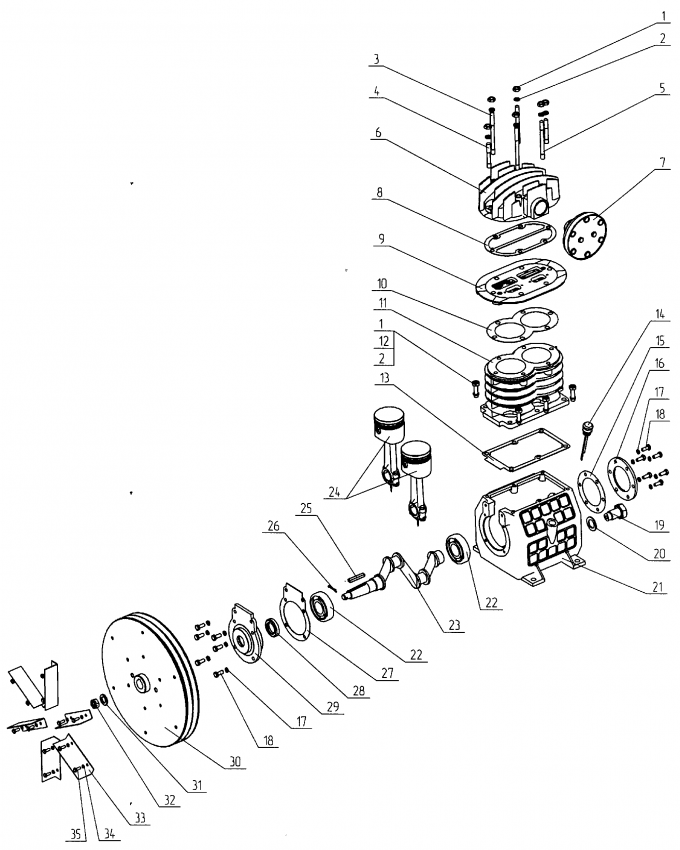 Деталировка поршневого блока Бежецкого компрессора К24 М