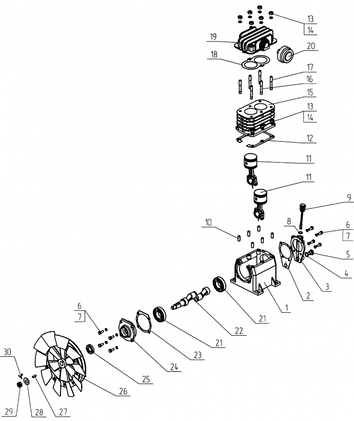 Деталировка поршневого блока Бежецкого компрессора С412М