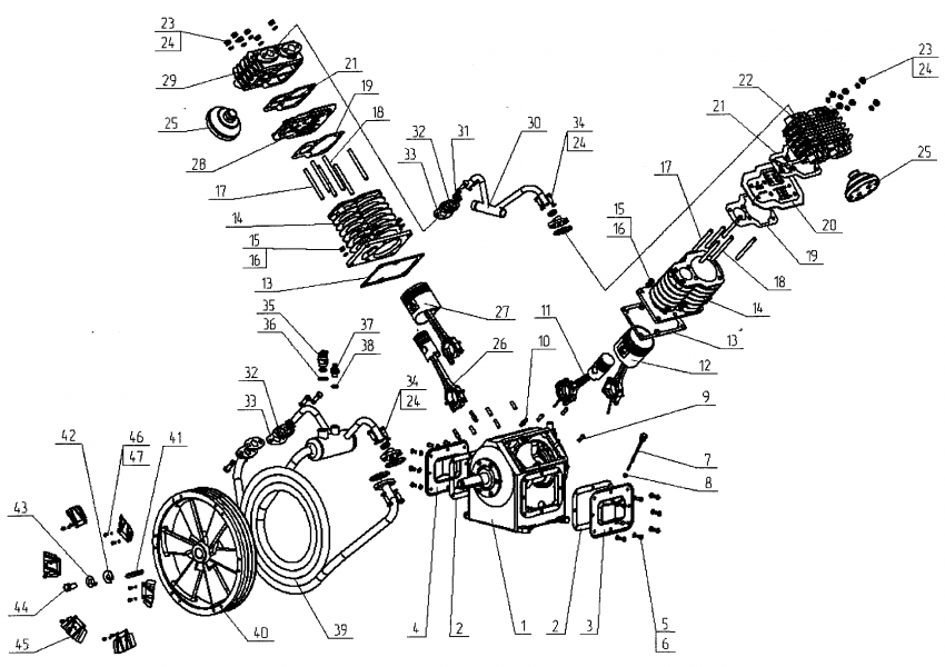 Деталировка поршневого блока Бежецкого компрессора С416М